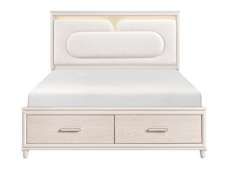 Canterbury Beige Queen Platform Bed w/ Footboard Storage - Ornate Home