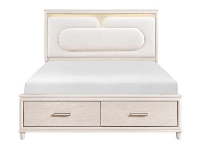 Canterbury Beige Queen Platform Bed w/ Footboard Storage - Ornate Home