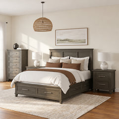 Canterbury Grey 4-Piece King Storage Bedroom Set with 2 Nightstands & Chest - Ornate Home