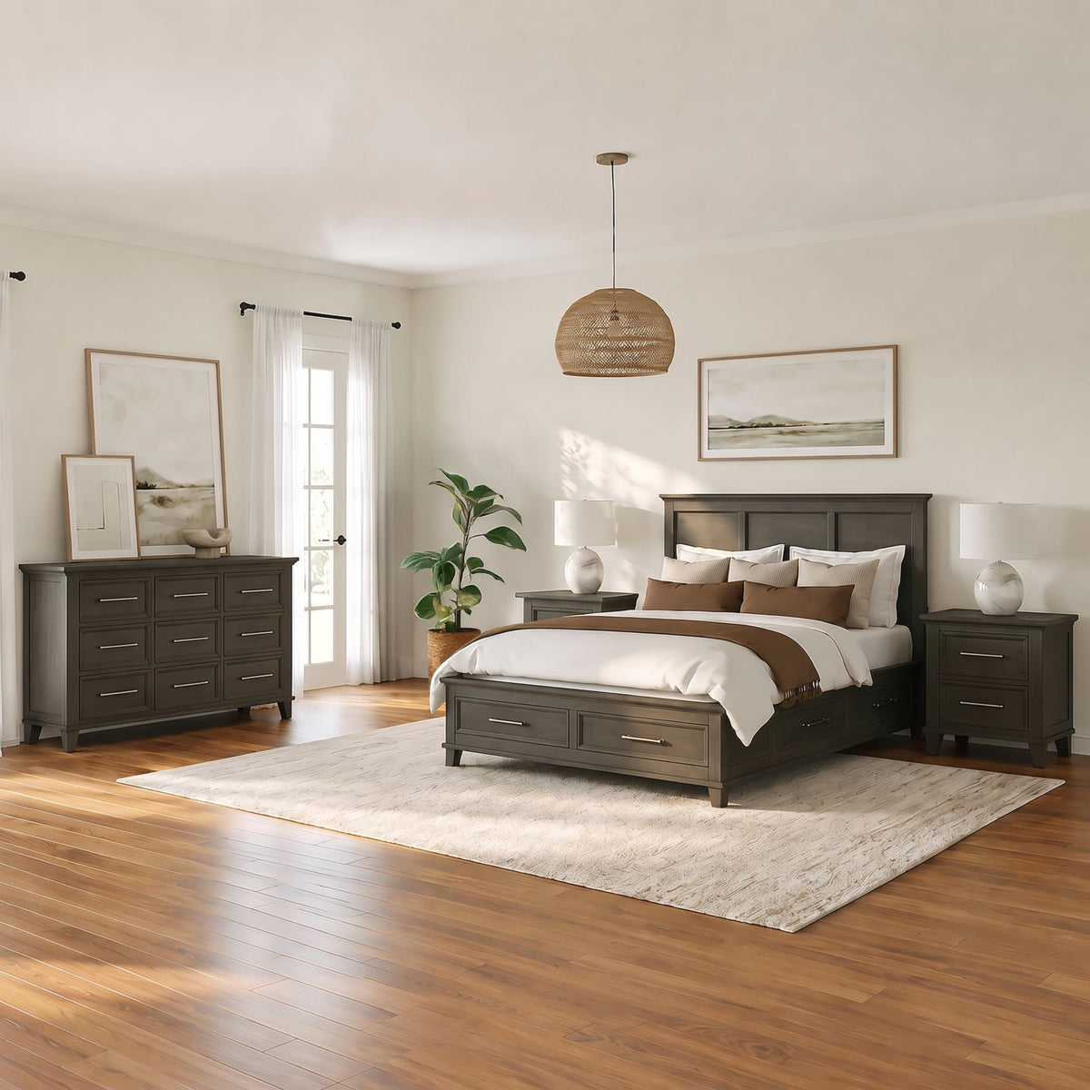Canterbury Grey 4-Piece King Storage Bedroom Set with 2 Nightstands & Dresser - Ornate Home