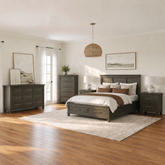 Canterbury Grey 5-Piece Queen Storage Bedroom Set with 2 Nightstands, Dresser & Chest - Ornate Home