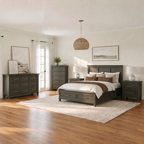 Canterbury Grey 5-Piece Queen Storage Bedroom Set with 2 Nightstands, Dresser & Chest - Ornate Home