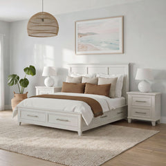 Canterbury Ivory 3-Piece Queen Storage Bedroom Set with 2 Nightstands - Ornate Home