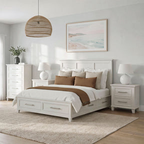 Canterbury Ivory 4-Piece Queen Storage Bedroom Set with 2 Nightstands & Chest - Ornate Home