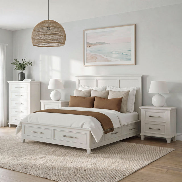 Canterbury Ivory 4-Piece Queen Storage Bedroom Set with 2 Nightstands & Chest - Ornate Home