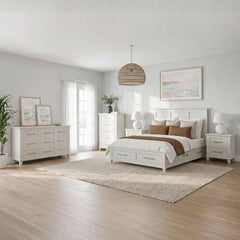 Canterbury Ivory 5-Piece King Storage Bedroom Set with 2 Nightstands, Dresser & Chest - Ornate Home
