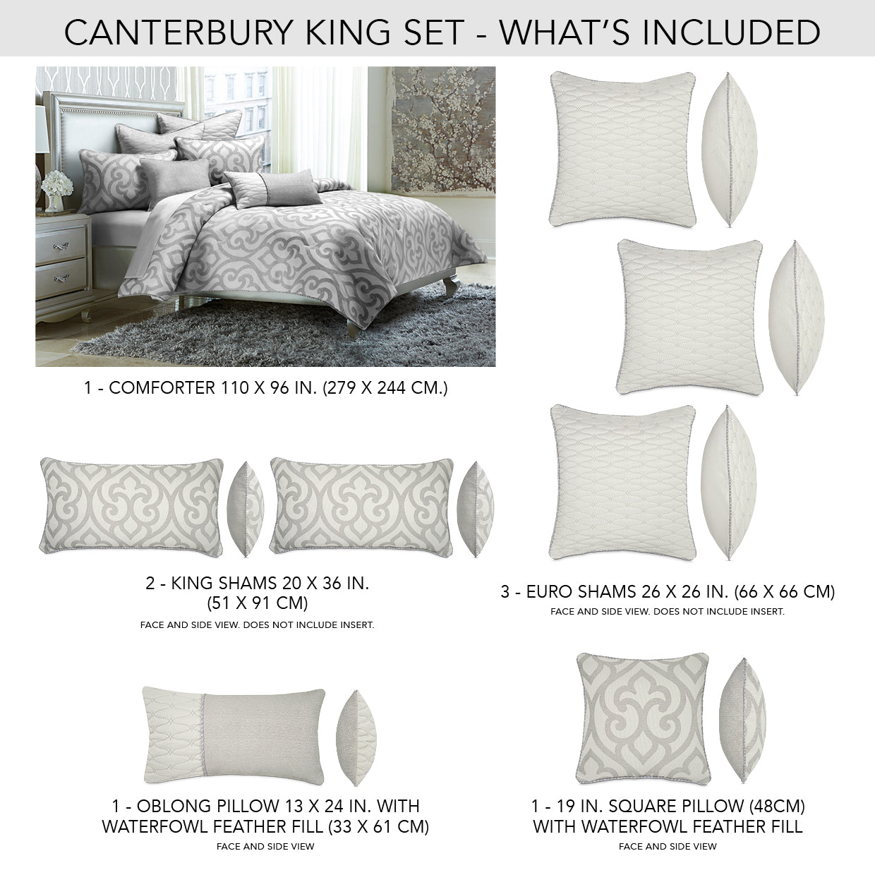 Canterbury Silver Comforter Set - Ornate Home