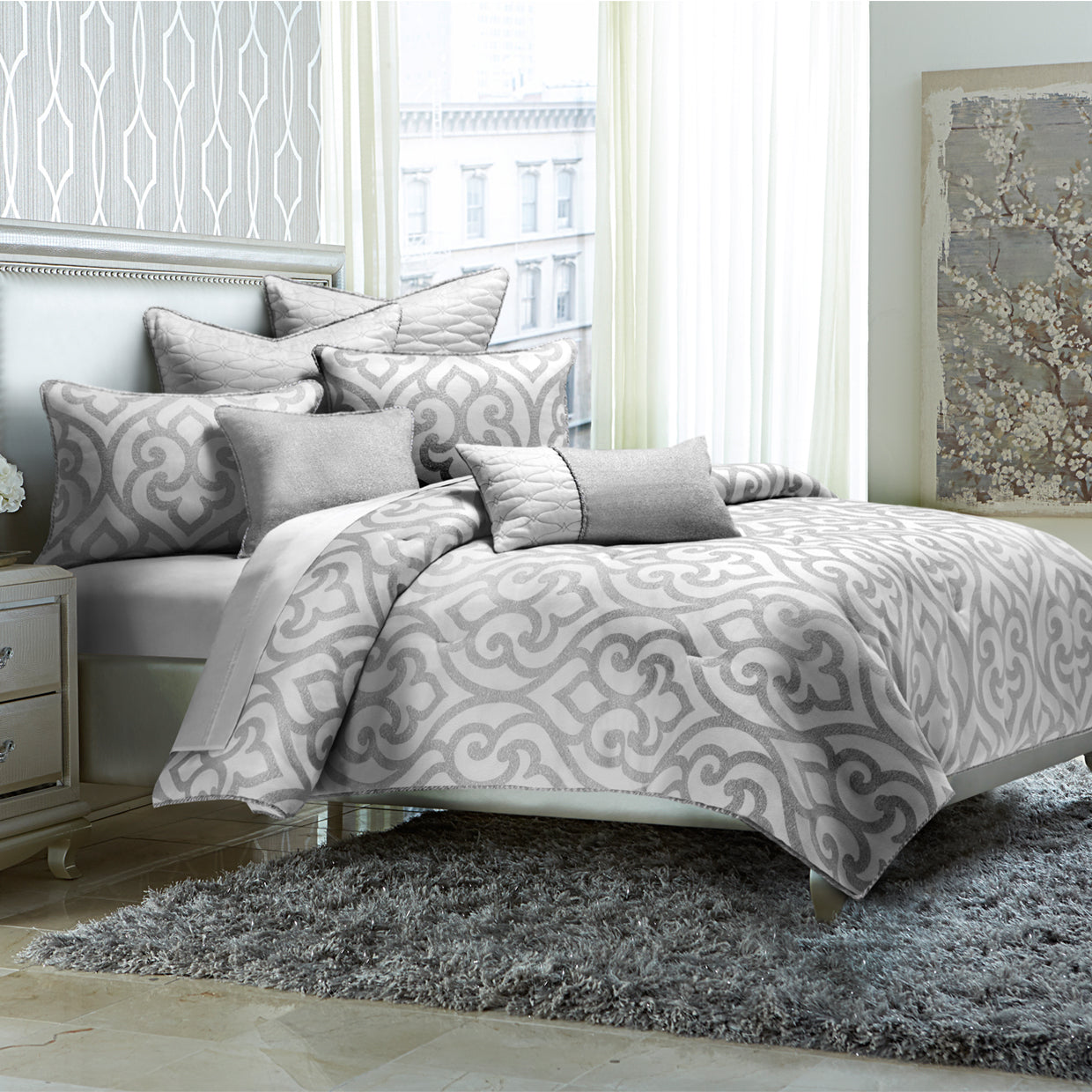 Canterbury Silver Comforter Set - Ornate Home