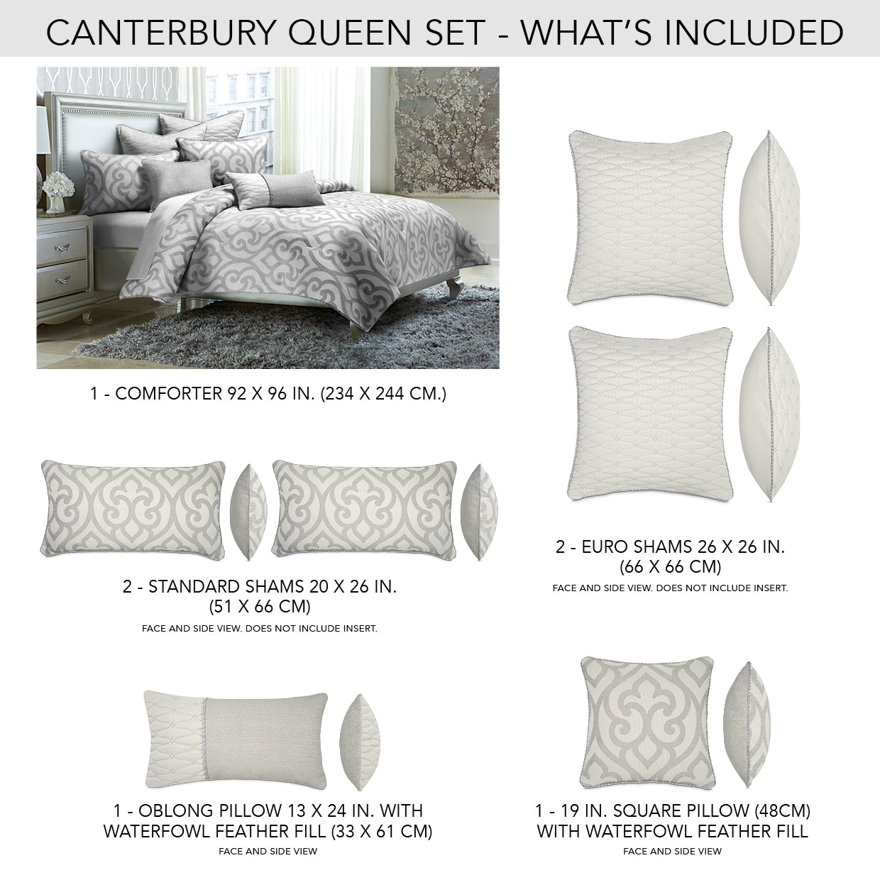 Canterbury Silver Comforter Set - Ornate Home