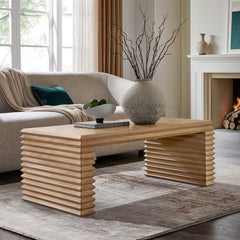 Canto Weathered Oak Rectangular Stacked Design Coffee Table - Ornate Home
