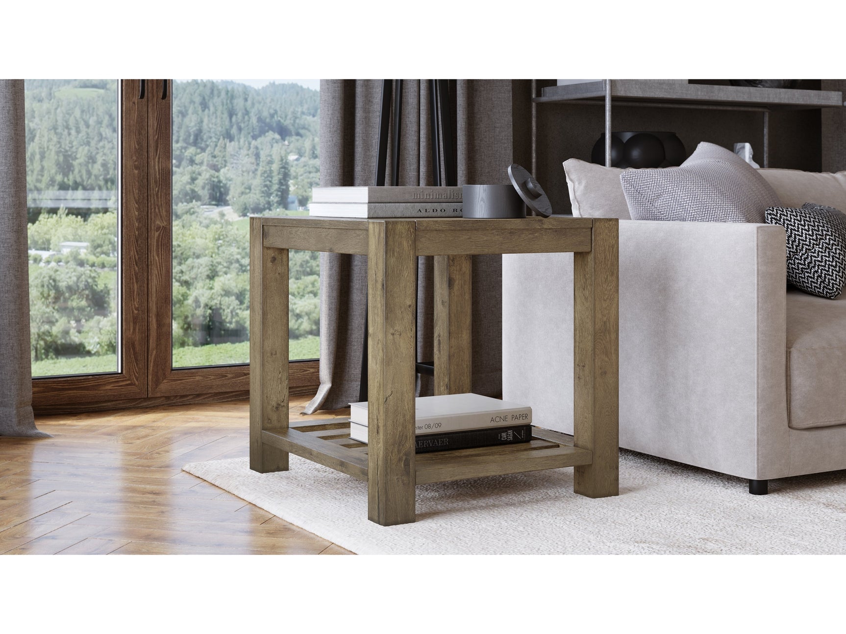 Canyon Solid Wood Rectangular End Table in Washed Grey - Ornate Home