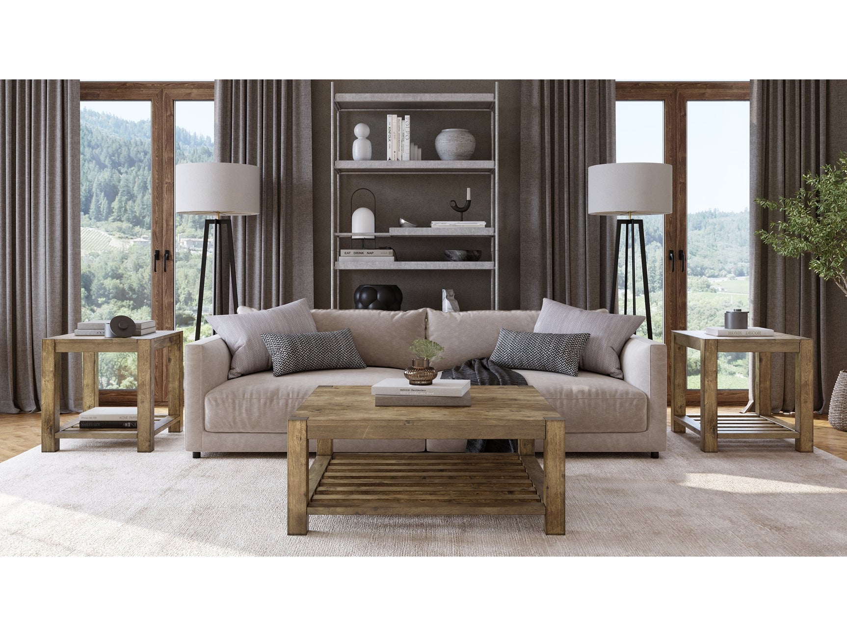 Canyon Solid Wood Square Coffee Table in Washed Grey - Ornate Home