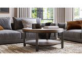 Canyon Solid Wood and Metal Round Coffee Table in Washed Grey - Ornate Home