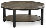 Canyon Solid Wood and Metal Round Coffee Table in Washed Grey - Ornate Home