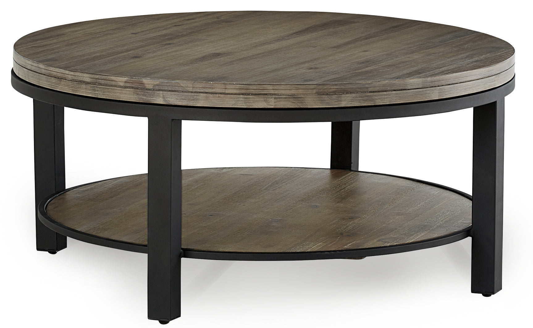 Canyon Solid Wood and Metal Round Coffee Table in Washed Grey - Ornate Home