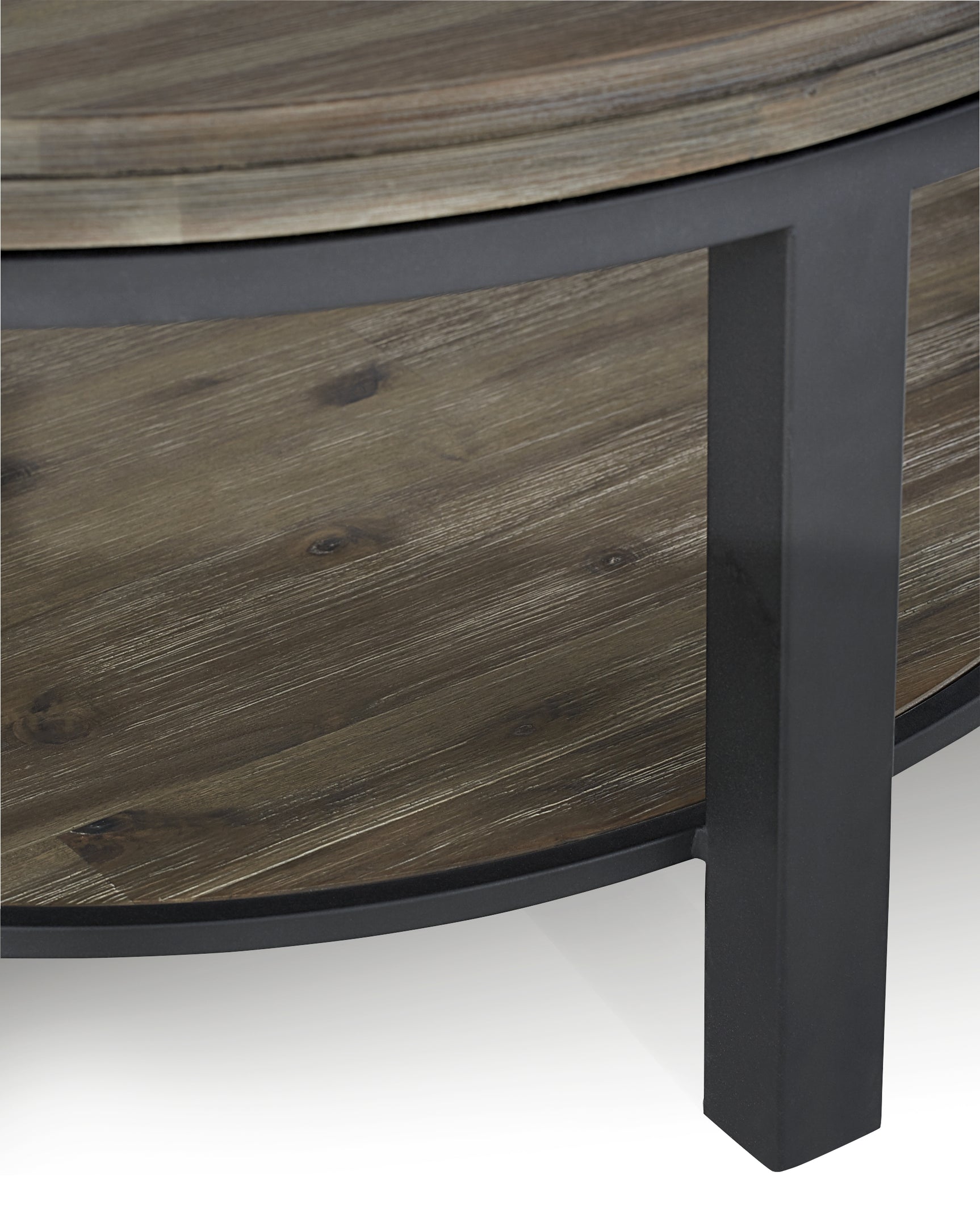 Canyon Solid Wood and Metal Round Coffee Table in Washed Grey - Ornate Home