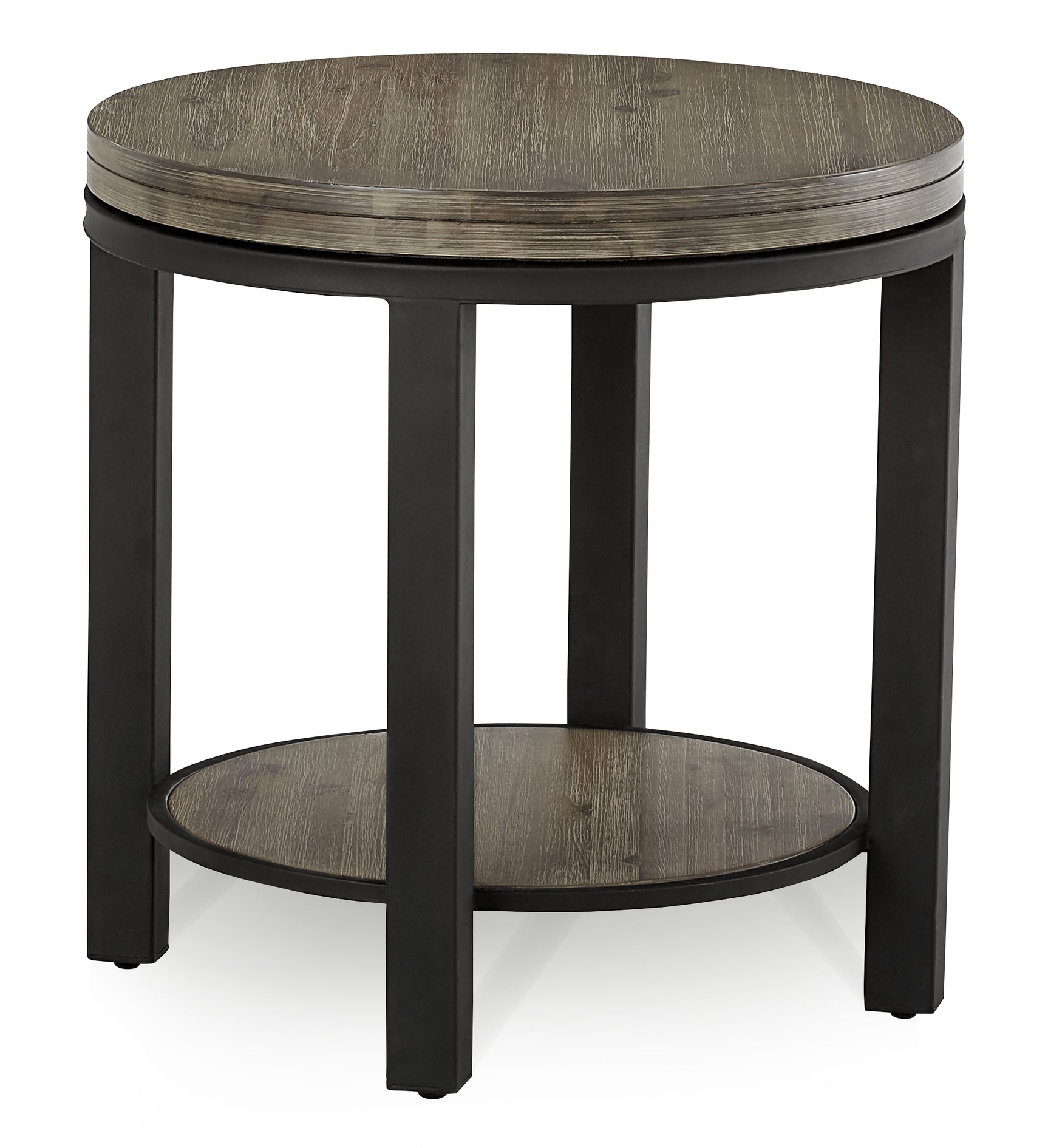 Canyon Solid Wood and Metal Round End Table in Washed Grey - Ornate Home