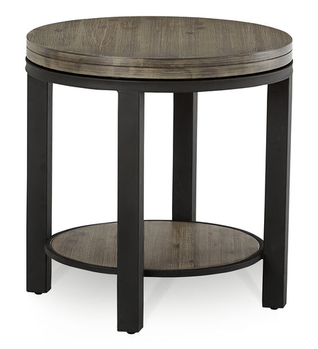 Canyon Solid Wood and Metal Round End Table in Washed Grey - Ornate Home