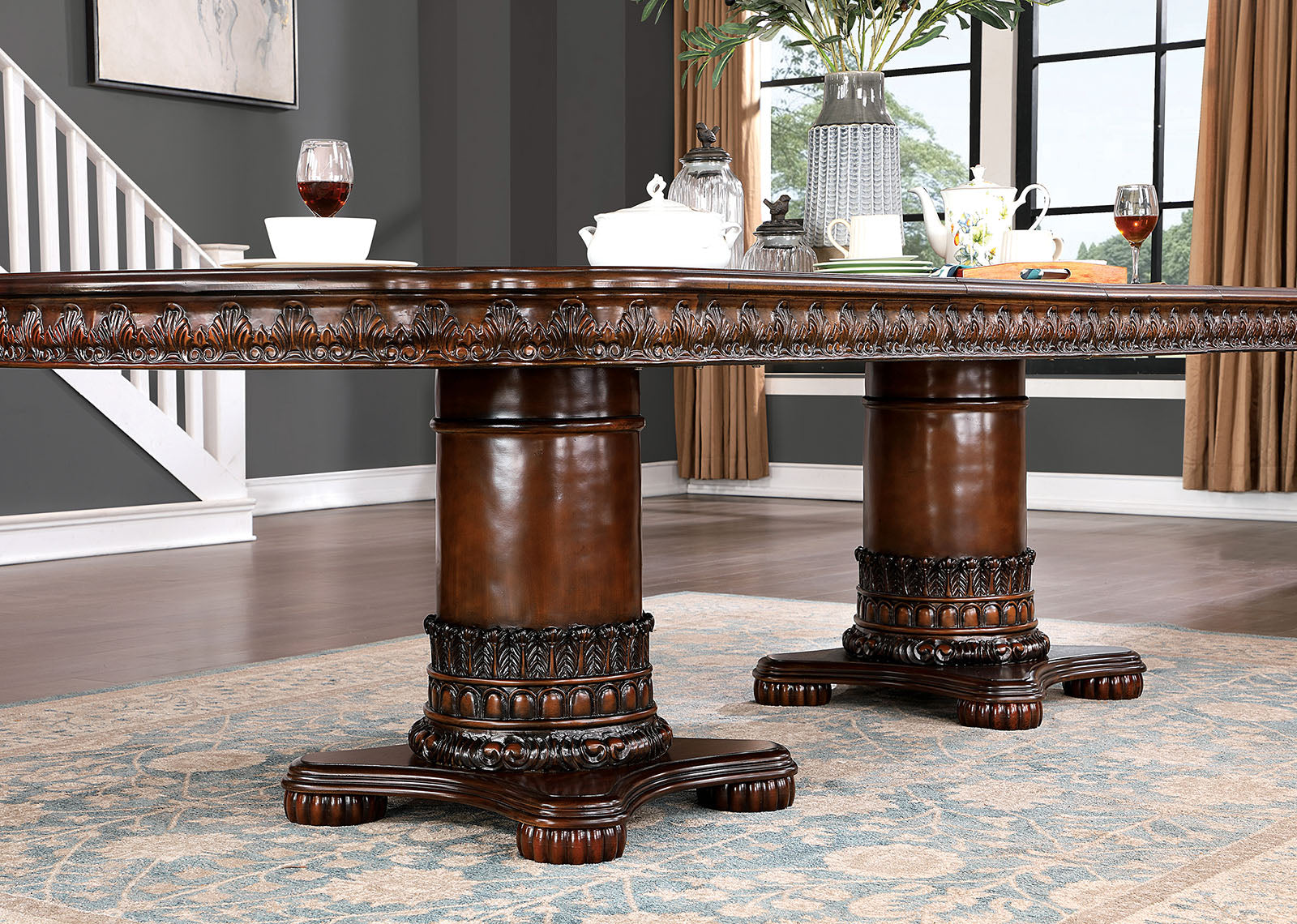 Canyonville Brown Cherry/Dark Brown 9 Pc. Dining Room Set - Ornate Home