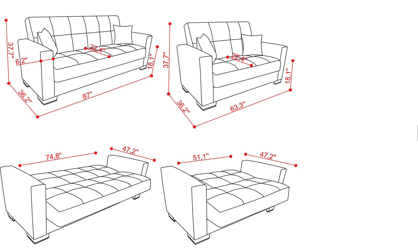 Capella Denim Dark Blue Sofa Bed - Ornate Home