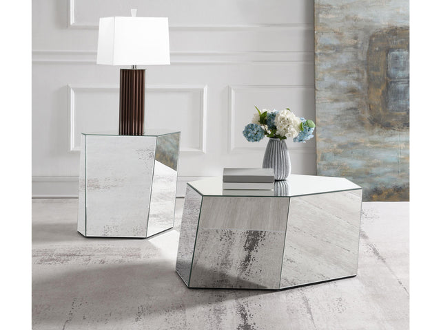 Capella Silver 2-piece Mirrored Coffee and End Table Set - Ornate Home