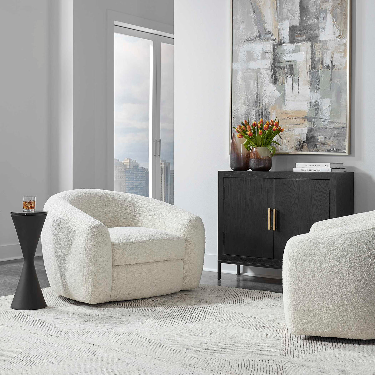 Capra White Art Deco Swivel Chair - Ornate Home