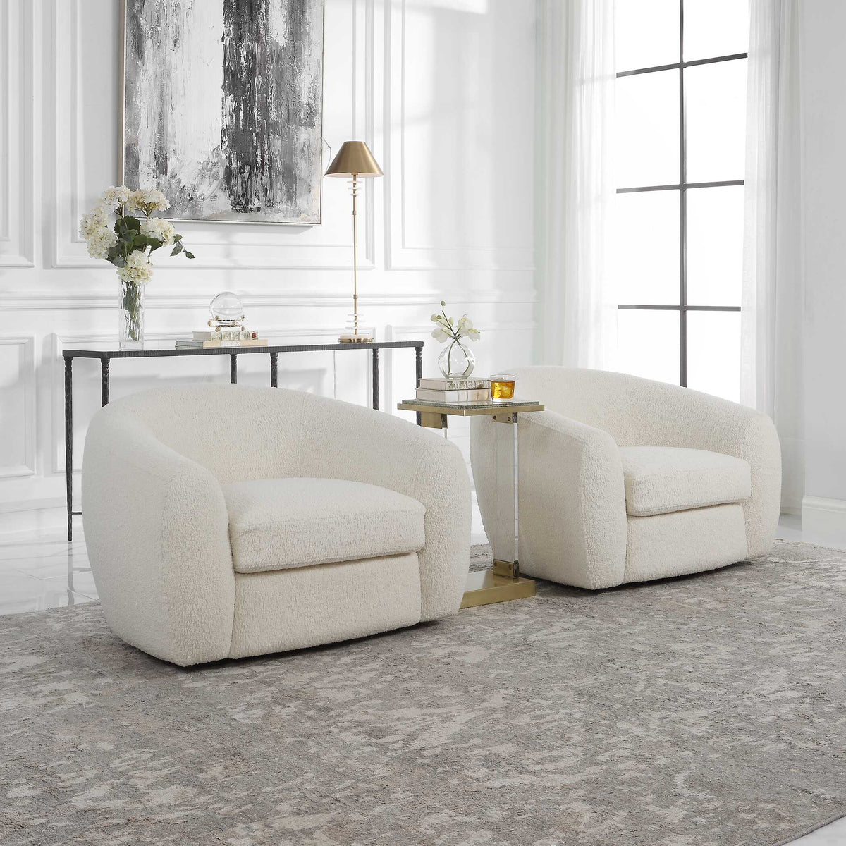 Capra White Art Deco Swivel Chair - Ornate Home