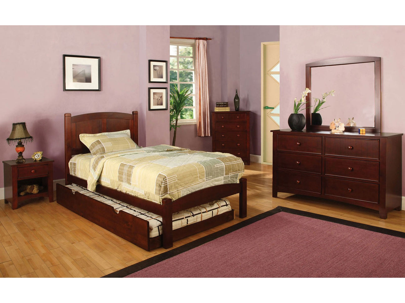 Cara Cherry 4 Pc. Twin Bedroom Set - Ornate Home