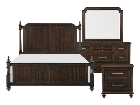Cardano Driftwood Charcoal 4-piece Queen Bedroom Set (Columned headboard and footboard) - Ornate Home