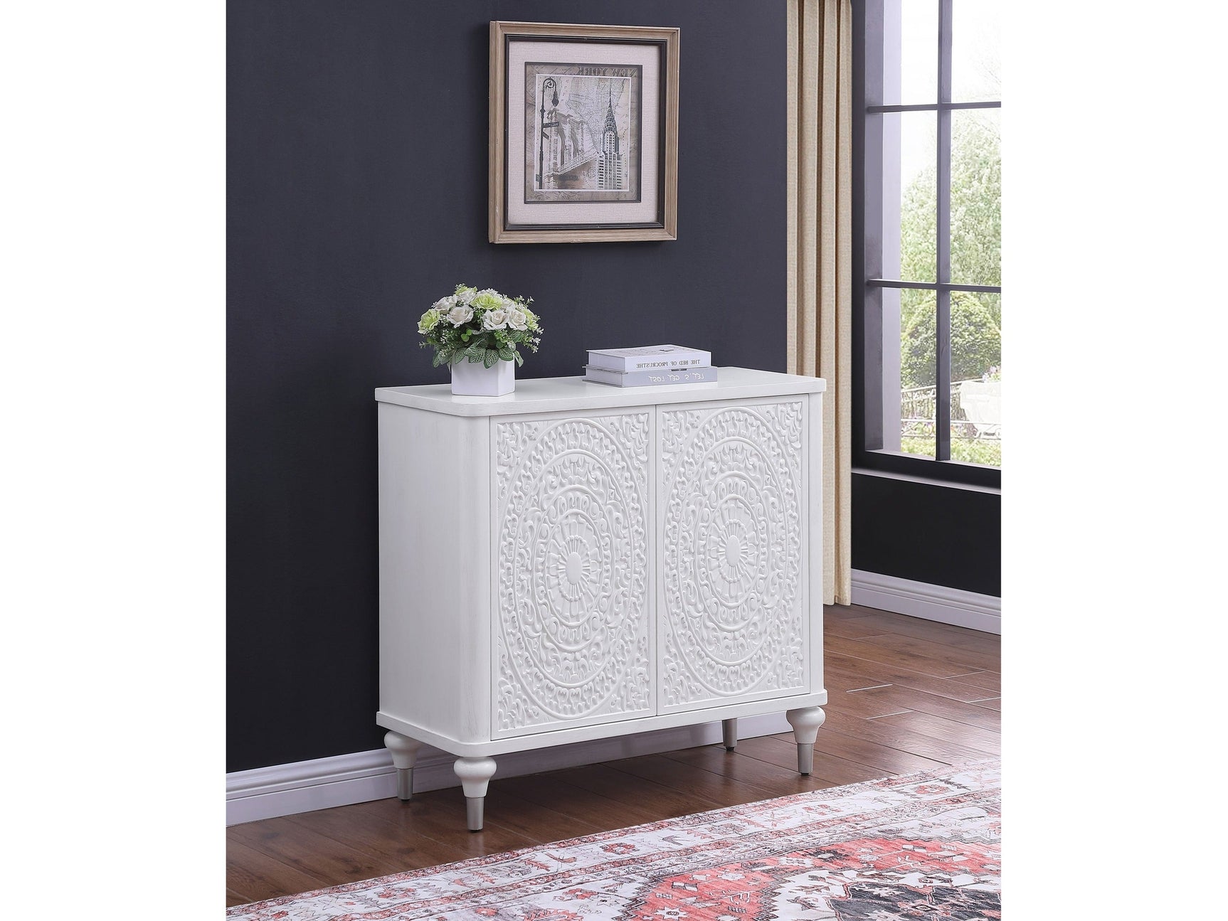 Cardella Distressed White Accent Cabinet - Ornate Home
