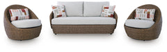 Cardiff Beach Beige Outdoor Loveseat/2 Swivel Chairs (Set of 3) - Ornate Home