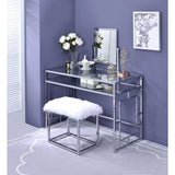 Carenze II White Faux Fur & Chrome Vanity Set - Ornate Home