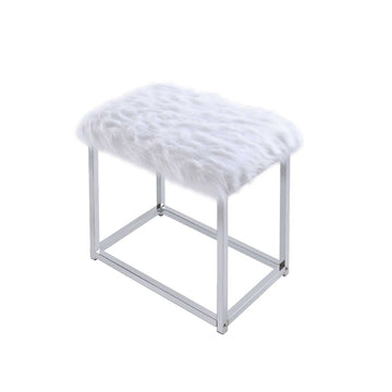 Carenze II White Faux Fur & Chrome Vanity Set - Ornate Home