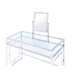 Carenze II White Faux Fur & Chrome Vanity Set - Ornate Home