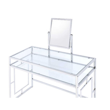 Carenze II White Faux Fur & Chrome Vanity Set - Ornate Home