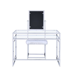 Carenze II White Faux Fur & Chrome Vanity Set - Ornate Home