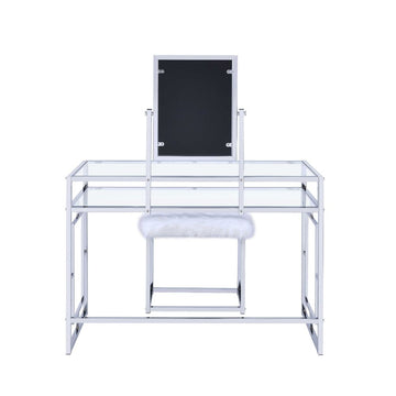 Carenze II White Faux Fur & Chrome Vanity Set - Ornate Home