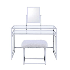 Carenze II White Faux Fur & Chrome Vanity Set - Ornate Home