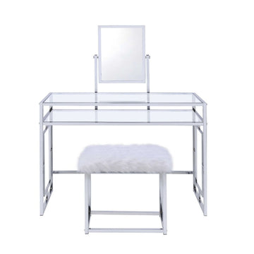 Carenze II White Faux Fur & Chrome Vanity Set - Ornate Home