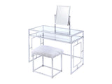 Carenze II White Faux Fur & Chrome Vanity Set - Ornate Home