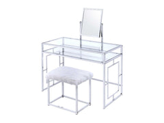 Carenze II White Faux Fur & Chrome Vanity Set - Ornate Home