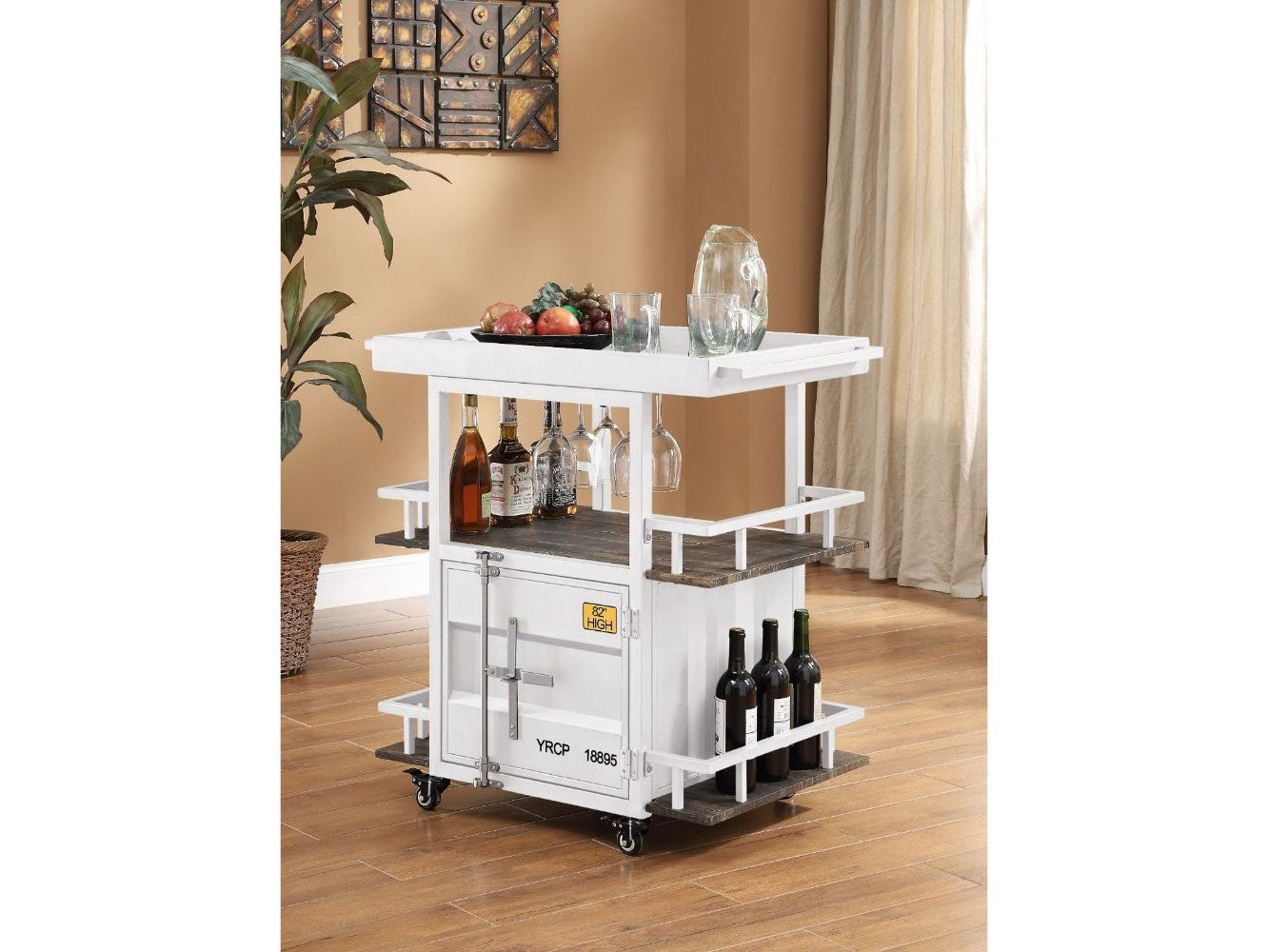 Cargo Antique Walnut & White Serving Cart - Ornate Home