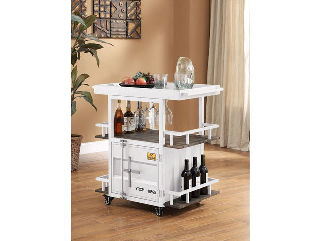 Cargo Antique Walnut & White Serving Cart - Ornate Home