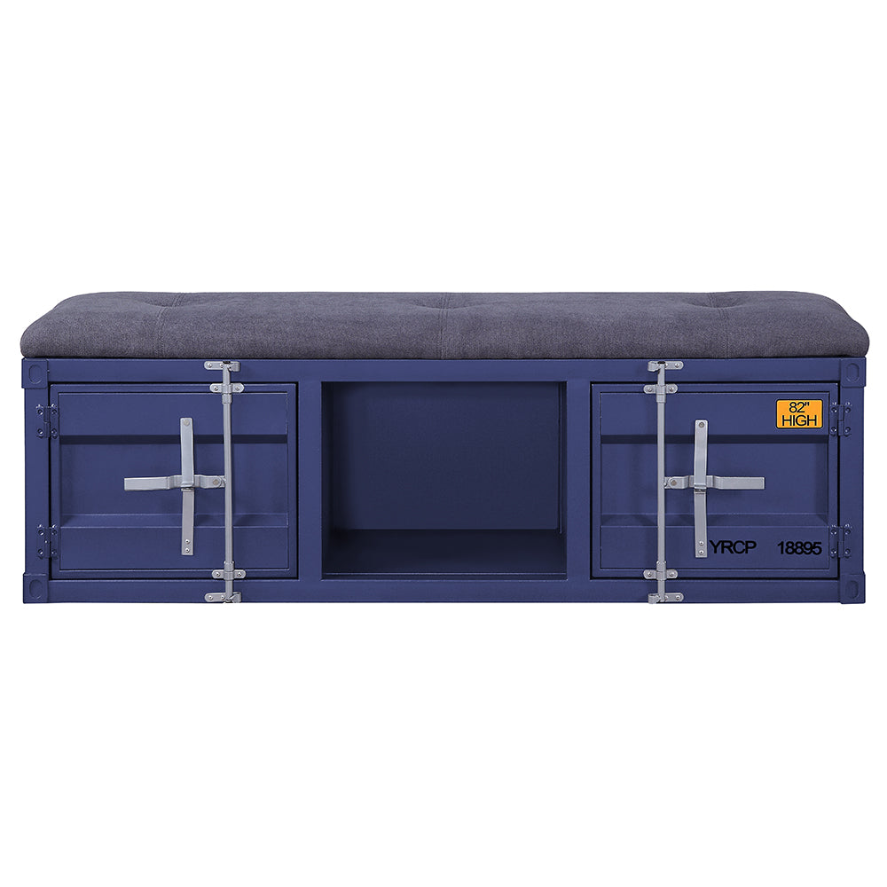 Cargo Gray Fabric & Blue Bench (Storage) - Ornate Home