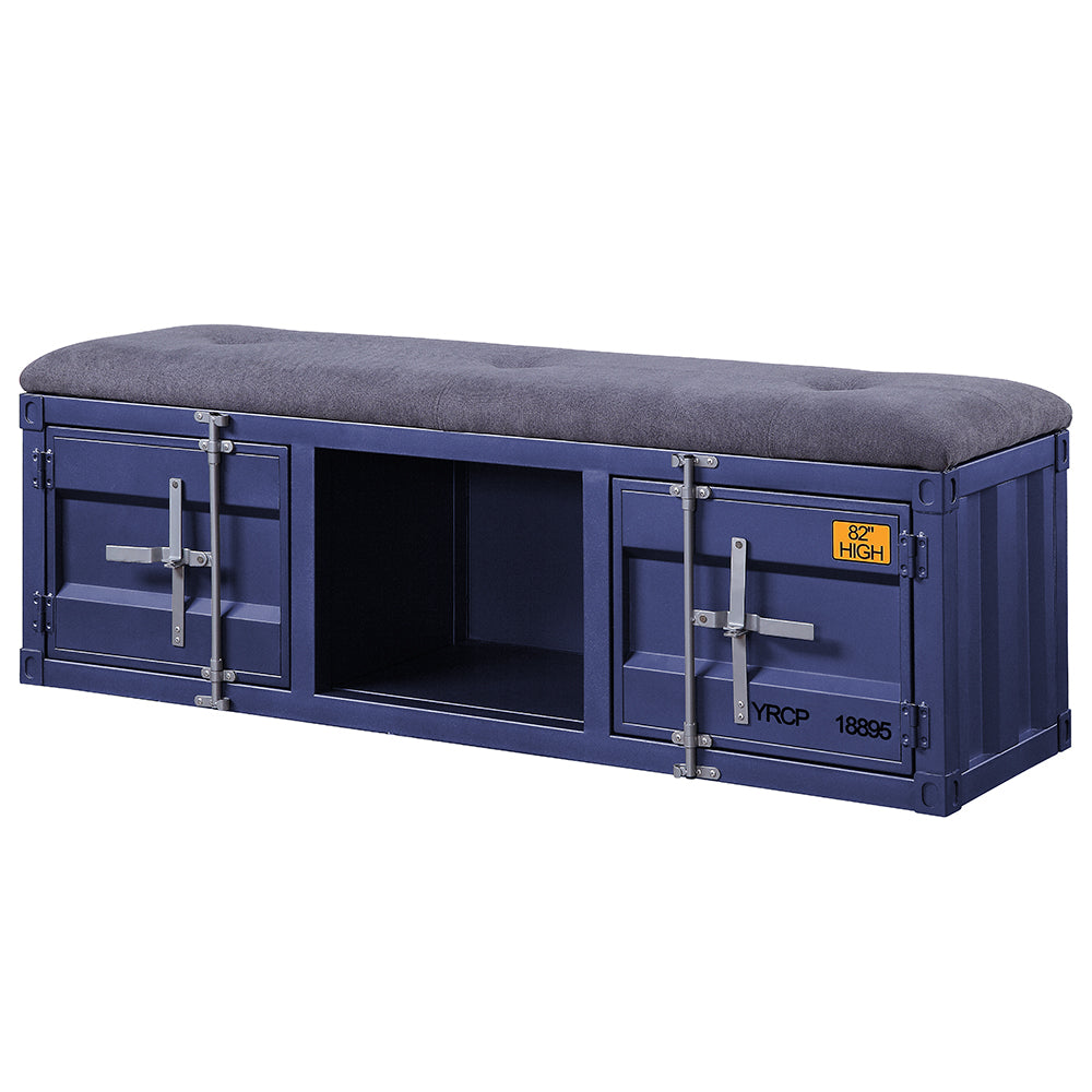 Cargo Gray Fabric & Blue Bench (Storage) - Ornate Home