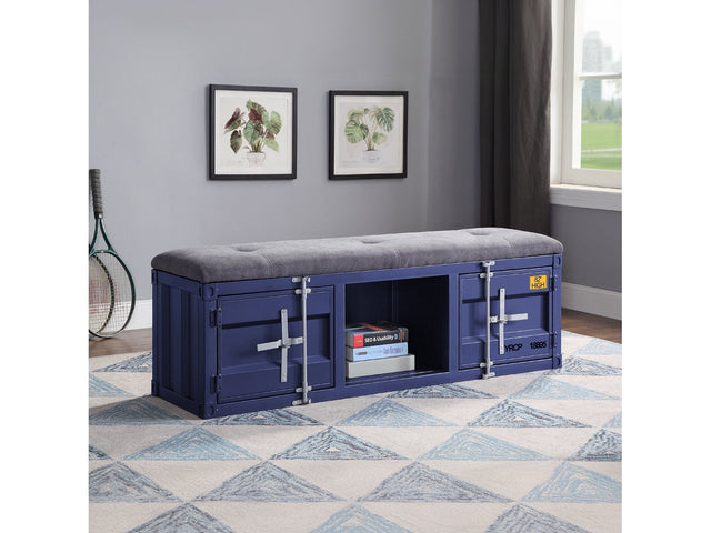 Cargo Gray Fabric & Blue Bench (Storage) - Ornate Home
