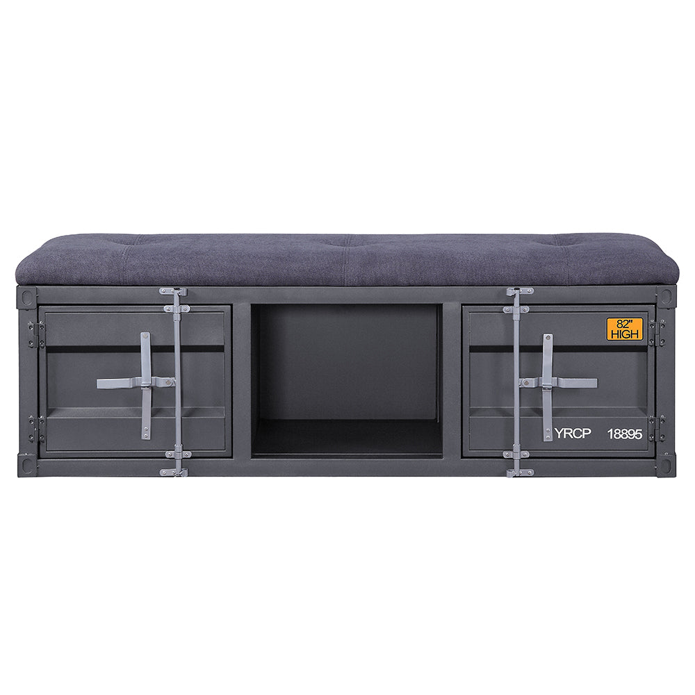 Cargo Gray Fabric & Gunmetal Bench (Storage) - Ornate Home