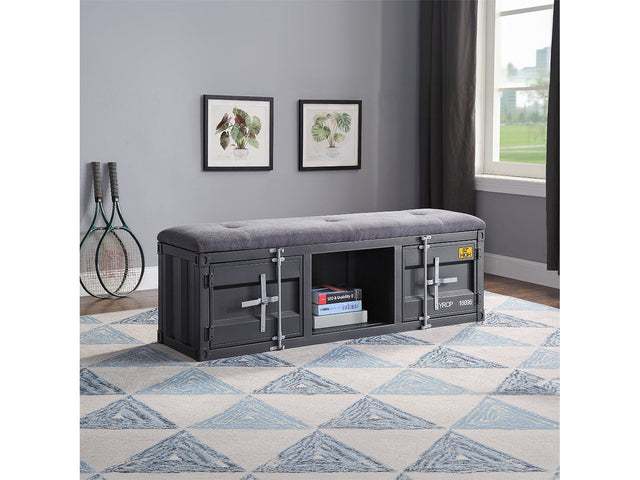 Cargo Gray Fabric & Gunmetal Bench (Storage) - Ornate Home