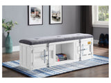 Cargo Gray Fabric & White Bench (Storage) - Ornate Home