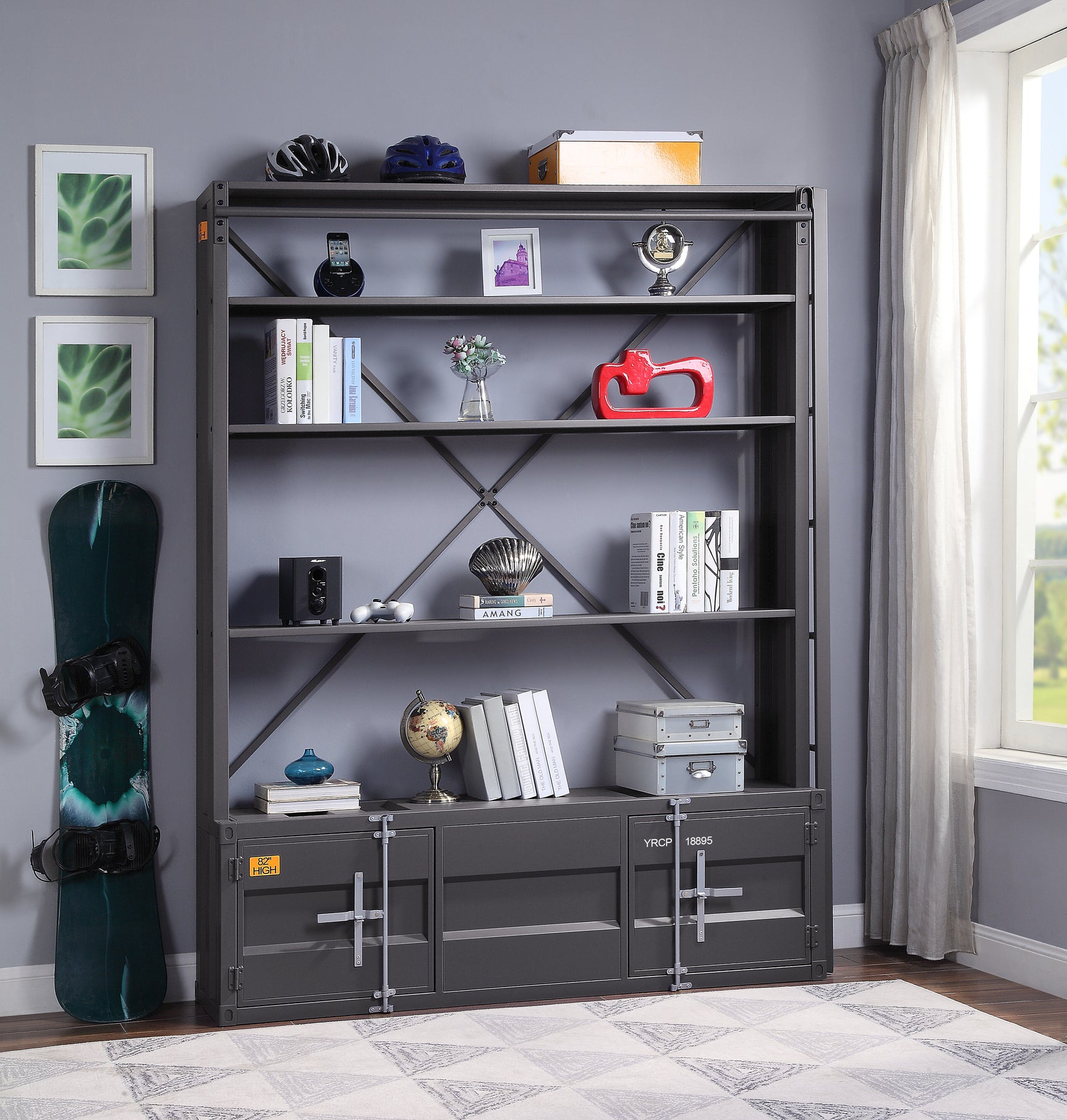 Cargo Gunmetal Bookshelf & Ladder - Ornate Home
